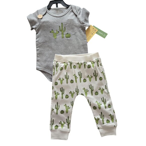 NWT Monica + Andy Cactus Bodysuit & Pants Set – Size 0-3 Months - Organic Cotton - Picture 1 of 4